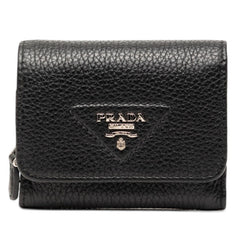 プラダ 三つ折り財布 ミニウォレット ブラック ヴィッテロダイノレザー レディース PRADA 【中古】