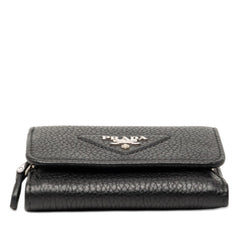 プラダ 三つ折り財布 ミニウォレット ブラック ヴィッテロダイノレザー レディース PRADA 【中古】