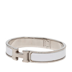 エルメス クリックH GM ブレスレット バングル シルバー ホワイト メタル エナメル レディース HERMES 【中古】