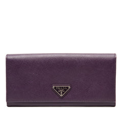 プラダ 三角ロゴプレート 長財布 パープル サフィアーノレザー レディース PRADA 【中古】