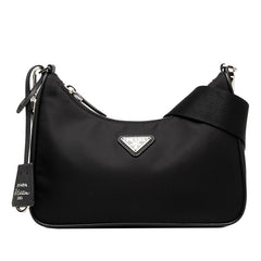 プラダ 三角ロゴプレート 2005 Re-Edition リナイロン 斜め掛け ショルダーバッグ ブラック ナイロン レザー レディース PRADA 【中古】
