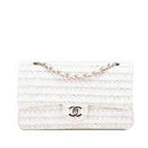 シャネル マトラッセ25 ココマーク Wフラップ チェーン ショルダーバッグ ハンドバッグ ホワイト ベージュ ツイード レザー レディース CHANEL 【中古】