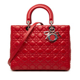 ディオール カナージュ レディディオール ラージ ハンドバッグ ショルダーバッグ 2WAY レッド ラムスキン レディース Dior 【中古】