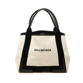 バレンシアガ ネイビーカバス S トートバッグ ハンドバッグ 339933 アイボリー ブラック キャンバス レザー レディース BALENCIAGA 中古