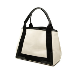 バレンシアガ ネイビーカバス S トートバッグ ハンドバッグ 339933 アイボリー ブラック キャンバス レザー レディース BALENCIAGA 中古