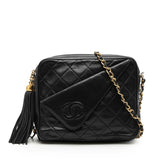 シャネル ココマーク マトラッセ タッセル チェーンショルダーバッグ ブラック ラムスキン レディース CHANEL 【中古】