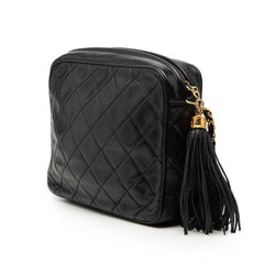 シャネル ココマーク マトラッセ タッセル チェーンショルダーバッグ ブラック ラムスキン レディース CHANEL 【中古】