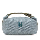 エルメス ブリッド ア ブラックPM ハンドバッグ ブルーアビス グリーン コットン レディース HERMES 【中古】