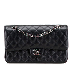 シャネル マトラッセ25 ダブルフラップ ココマーク チェーン ショルダーバッグ ブラック キャビアスキン レディース CHANEL 【中古】