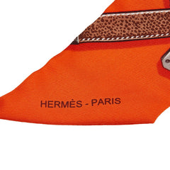 エルメス ツイリー TRES KELLY ケリー ベルト スカーフ オレンジ ブラウン シルク レディース HERMES 【中古】
