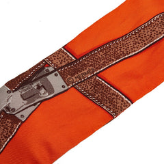 エルメス ツイリー TRES KELLY ケリー ベルト スカーフ オレンジ ブラウン シルク レディース HERMES 【中古】