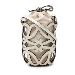 ロエベ アナグラム カットアウト ポケット 斜め掛け ショルダーバッグ ホワイト レザー キャンバス レディース LOEWE 【中古】
