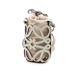 ロエベ アナグラム カットアウト ポケット 斜め掛け ショルダーバッグ ホワイト レザー キャンバス レディース LOEWE 【中古】