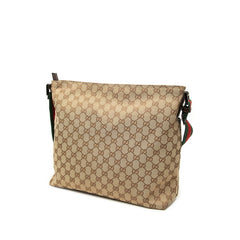 グッチ GGキャンバス シェリーライン 斜め掛け ショルダーバッグ 189751 ブラウン ベージュ キャンバス レザー レディース GUCCI 中古