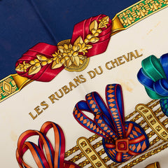 エルメス カレ90 LES RUBANS DU CHEVAL 馬のリボン飾り スカーフ 大判 ネイビー マルチカラー シルク レディース HERMES 【中古】