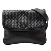 ボッテガヴェネタ イントレチャート 斜め掛け ショルダーバッグ ポシェット ブラック レザー レディース BOTTEGAVENETA 中古