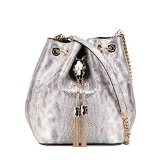 ブルガリ セルペンティフォーエバー バケットバッグ ショルダーバッグ シルバー レザー レディース BVLGARI 【中古】