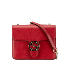 グッチ インターロッキングG 斜め掛け チェーン ショルダーバッグ 510304 レッド レザー レディース GUCCI 【中古】