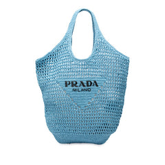 プラダ クロシェ ハンドバッグ トートバッグ 1BG424 ライトブルー ラフィア レディース PRADA 【中古】
