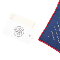 エルメス カレ45 Hジオメトリック スカーフ ネイビー レッド シルク レディース HERMES 【中古】