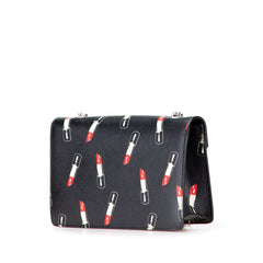 サンローラン リップスティック 口紅 モチーフ チェーン ショルダーバッグ ブラック レザー エナメル レディース SAINT LAURENT 【中古】