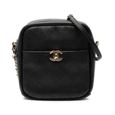 シャネル マトラッセ ココマーク チェーン ショルダーバッグ ブラック レザー レディース CHANEL 中古