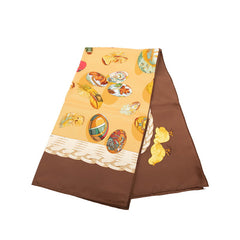 エルメス カレ90 Couvee d'Hermes エルメスの卵 スカーフ 大判 ブラウン ベージュ系 シルク レディース HERMES 【中古】