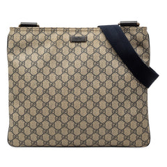 グッチ GGスプリーム 斜め掛け ショルダーバッグ 201446 ベージュ ネイビー PVC レザー レディース GUCCI 【中古】