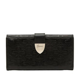 グッチ ホースビット柄 筆記体ロゴ 長財布 Wホック 231837 ブラック レザー レディース GUCCI 【中古】