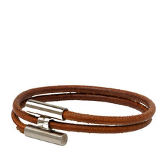 エルメス トゥルニ トレッセ ブレスレット ブラウン シルバー レザー メタル レディース HERMES 中古