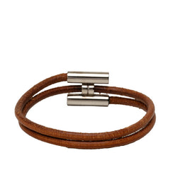 エルメス トゥルニ トレッセ ブレスレット ブラウン シルバー レザー メタル レディース HERMES 中古