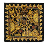 エルメス カレ90 L'OR DES CHEFS 首長達の金 スカーフ ブラック ゴールド マルチカラー シルク レディース HERMES 【中古】