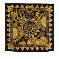 エルメス カレ90 L'OR DES CHEFS 首長達の金 スカーフ ブラック ゴールド マルチカラー シルク レディース HERMES 【中古】