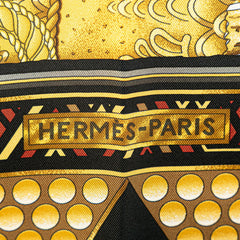 エルメス カレ90 L'OR DES CHEFS 首長達の金 スカーフ ブラック ゴールド マルチカラー シルク レディース HERMES 【中古】
