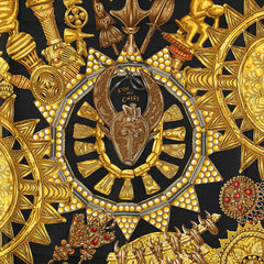 エルメス カレ90 L'OR DES CHEFS 首長達の金 スカーフ ブラック ゴールド マルチカラー シルク レディース HERMES 【中古】