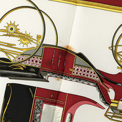 エルメス カレ90 LES VOITURES A TRANSFORMATION 折畳み式幌の馬車 スカーフ ホワイト ワインレッド マルチカラー シルク レディース HERMES 【中古】