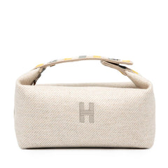 エルメス ブリッド ア ブラック オ カレ PM ハンドバッグ ポーチ セーグル ベージュ シルバー金具 コットン レディース HERMES 【中古】
