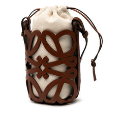 ロエベ アナグラム カットアウトポケット ショルダーバッグ ブラウン ベージュ レザー キャンバス レディース LOEWE 【中古】