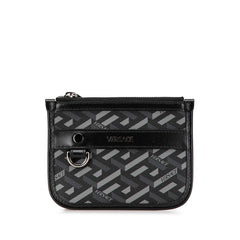 ヴェルサーチェ ラ グレカ ポーチ ブラック カーキグリーン PVC レザー レディース VERSACE 中古
