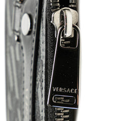 ヴェルサーチェ ラ グレカ ポーチ ブラック カーキグリーン PVC レザー レディース VERSACE 中古