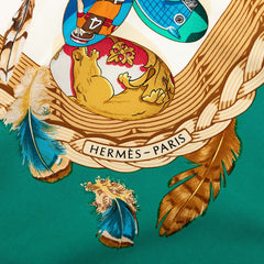 エルメス カレ90 エルメスの雛たち Couvee d'Hermes スカーフ グリーン アイボリー シルク レディース HERMES 【中古】