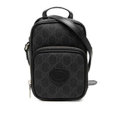 グッチ GGスプリーム インターロッキングG 斜め掛け ショルダーバッグ 672952 ブラック グレー PVC レザー レディース GUCCI 中古