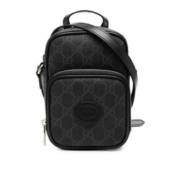 グッチ GGスプリーム インターロッキングG 斜め掛け ショルダーバッグ 672952 ブラック グレー PVC レザー レディース GUCCI 中古