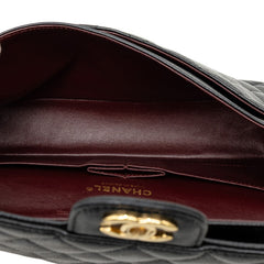 シャネル マトラッセ25 ココマーク ダブルフラップ チェーン ショルダーバッグ ブラック ゴールド金具 キャビアスキン レディース CHANEL 中古