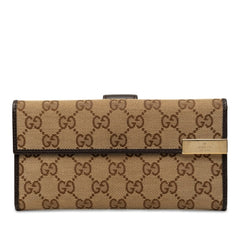 グッチ GGキャンバス 長財布 257012 ベージュ ブラウン キャンバス レザー レディース GUCCI 【中古】