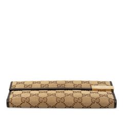 グッチ GGキャンバス 長財布 257012 ベージュ ブラウン キャンバス レザー レディース GUCCI 【中古】