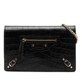 バレンシアガ ショルダーバッグ チェーンウォレット 444168 ブラック レザー クロコ型押し レディース BALENCIAGA 中古