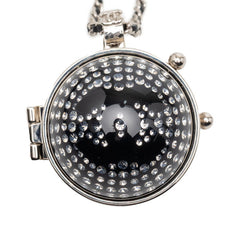 シャネル ココマーク ラインストーン ミラー ネックレス シルバー ブラック メタル レザー レディース CHANEL 【中古】