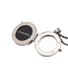 シャネル ココマーク ラインストーン ミラー ネックレス シルバー ブラック メタル レザー レディース CHANEL 【中古】