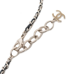 シャネル ココマーク ラインストーン ミラー ネックレス シルバー ブラック メタル レザー レディース CHANEL 【中古】